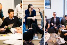 Left to right: MIT professors Emilio Baglietto, Rebecca Saxe, and Matthew Shoulders were nominated by their graduate students and are now honored by the Committed to Caring program as model mentors.  Image: Joseph Lee