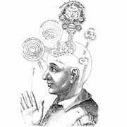 drawing of man with thought bubbles over his head