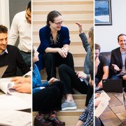 Left to right: MIT professors Emilio Baglietto, Rebecca Saxe, and Matthew Shoulders were nominated by their graduate students and are now honored by the Committed to Caring program as model mentors.  Image: Joseph Lee