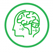 outline of human head with brain overlaid in a green circle